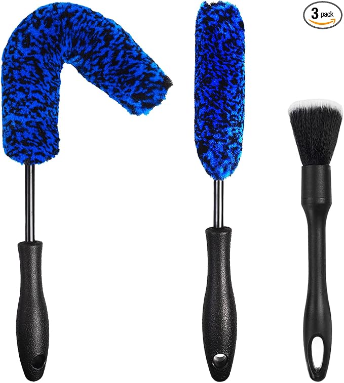 3PCS Wheel Brush Kit for Cleaning Wheel and Tire, Wheel and Rim Brush, Car Detailing Brushes, Bendable & Durable Car Wheel Rim Cleaner Brush Set,Car Detailing Cleaning Brush Supplies Kit