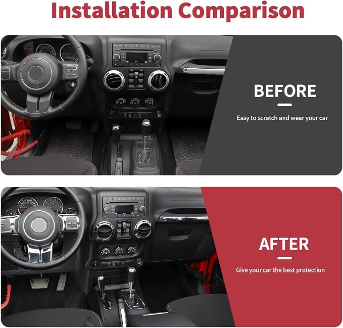 18PCS Full Set Interior Trim Kit for Jeep Wrangler JK JKU 2011-2018 4 Door,Center Console Door Handle Side Outlet Cup Holder Gear Cover Trim (Chrome)