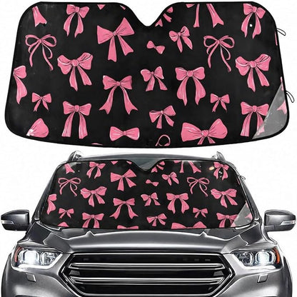 Windshield Sun Shade Pink Bow Front Window Block UV Shades Visor Reflective Retractable for Car SUV Trucks