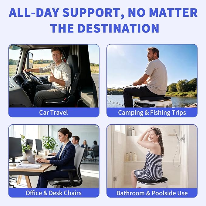 Gooo&Ma Car Seat Cushion & Office Chair Pad - Air Fiber Breathable U-Shape Cooling Cushion for Tailbone Comfort, Driving, Desk & Gaming, Ergonomic Washable Seat Pad with Non-Slip Base(Black)