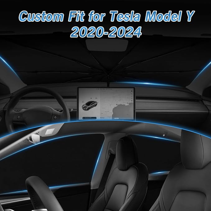 KUST Windshield Sun Shade Umbrella for Tesla Model Y 2020 2021 2022 2023 2024 (Not for Juniper) Rear Window Shades 100% UV Protection and Blackout Privacy 5PCS Car Window Covers Accessories