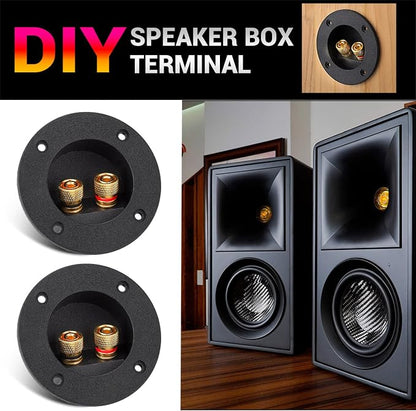 Facmogu 2PCS 3 Inch Round 2-Way Speaker Box Terminal Cup Binding Post, Power Speaker Screw-in Terminal Plates, 3 Inch Subwoofer Box Terminal Banana Plugs for DIY Home Speaker Kits