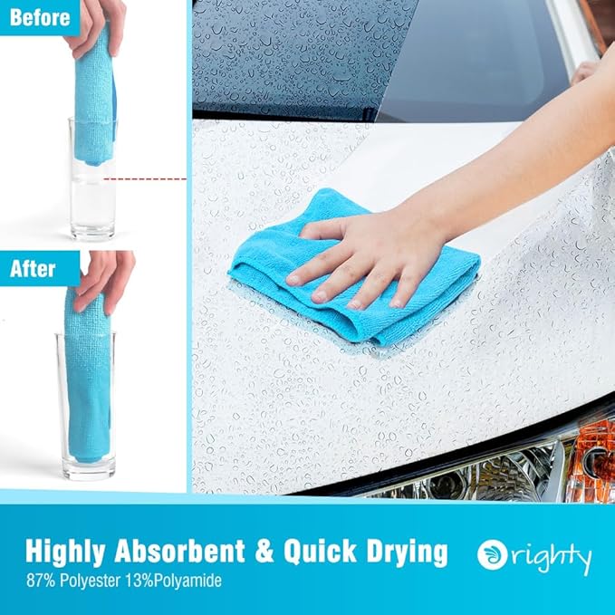 Orighty Microfiber Cleaning Cloth, 12 Pack Microfiber Towels for Cars, Highly Absorbent Car Cleaning Supplies, Lint Free Cloths Clean Rags for Car Care, House, Kitchen, 12x11 inch, Blue