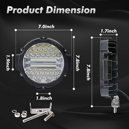 WINBANG 7 Inch Round LED Light Bar, 2PCS 201W Driving Light Bar Fog Lights Combo Beam LED Off Road Lighting for SUV, Truck, ATV, SUV,Hunters