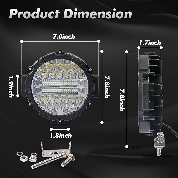 WINBANG 7 Inch Round LED Offroad Lights,201W LED Light Pods Driving Light Bar Combo Beam Work Lights with Wiring Harness for Pickup SUV ATV UTV Truck Lights,4PCS