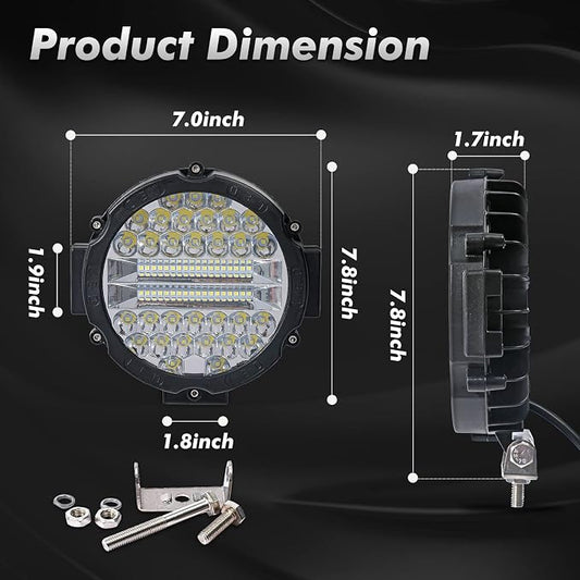 WINBANG 7 Inch Round LED Offroad Lights,201W LED Light Pods Driving Light Bar Combo Beam Work Lights with Wiring Harness for Pickup SUV ATV UTV Truck Lights,4PCS