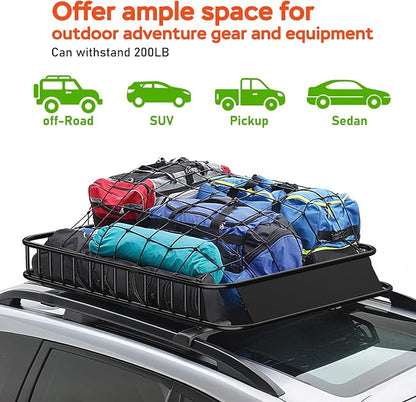 Roof Rack Carrier Basket 51" X 36" X 5" Universal Rooftop Cargo Basket - 200LB Capacity with 15 Cu.Ft Waterproof Bag, Heavy Duty Roof Rack for SUV/Truck/Van Cargo Carrier, Corrosion-Resistant Steel