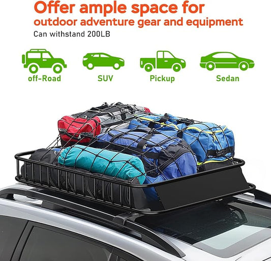 Roof Rack Carrier Basket 51" X 36" X 5" Universal Rooftop Cargo Basket - 200LB Capacity with 15 Cu.Ft Waterproof Bag, Heavy Duty Roof Rack for SUV/Truck/Van Cargo Carrier, Corrosion-Resistant Steel