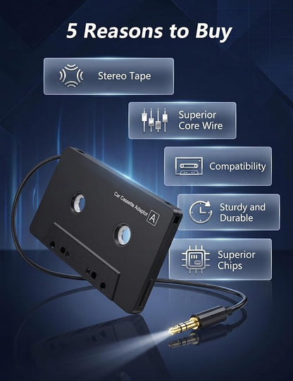 Car Cassette Adapter with USB-C to 3.5mm Audio Adapter, Cassette to AUX Adapter for Car, Compatible with Samsung Galaxy, Google Pixel, Xiaomi, Huawei & USB-C Devices, Stable Audio Connection