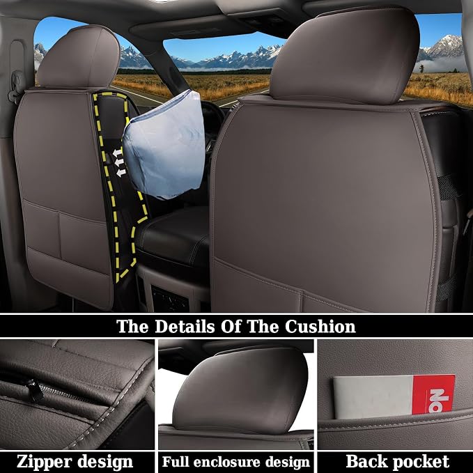 Coverado Dodge Ram Seat Covers Full Set, Waterproof Ram 1500 Seat Cover Compatible with 2002-2026 Dodge RAM 1500 2500 3500 Crew Quad Cab with Curved Bench, Coffee