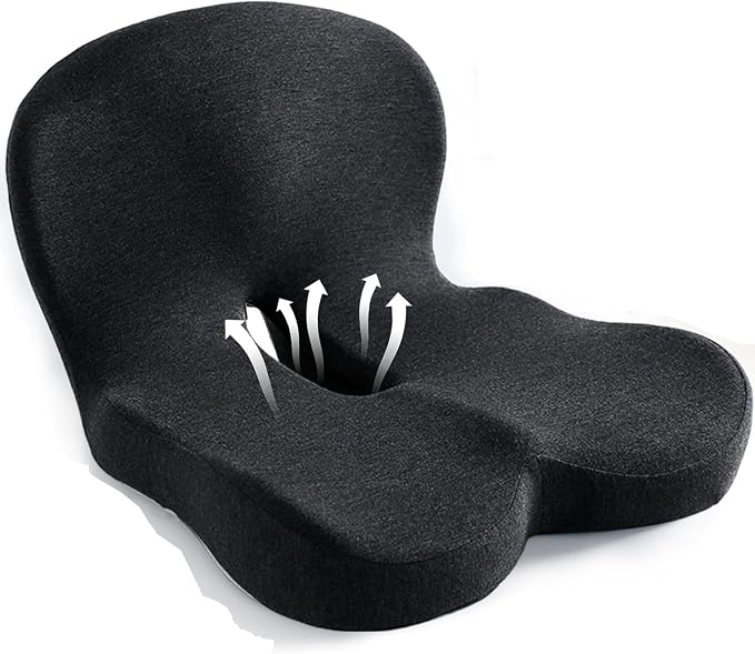 Ergonomic Memory Foam Seat Cushion, Lumbar Support Non Slip for Truck Driver Long Driving Office Chair Back Tailbone Pain Relief Black