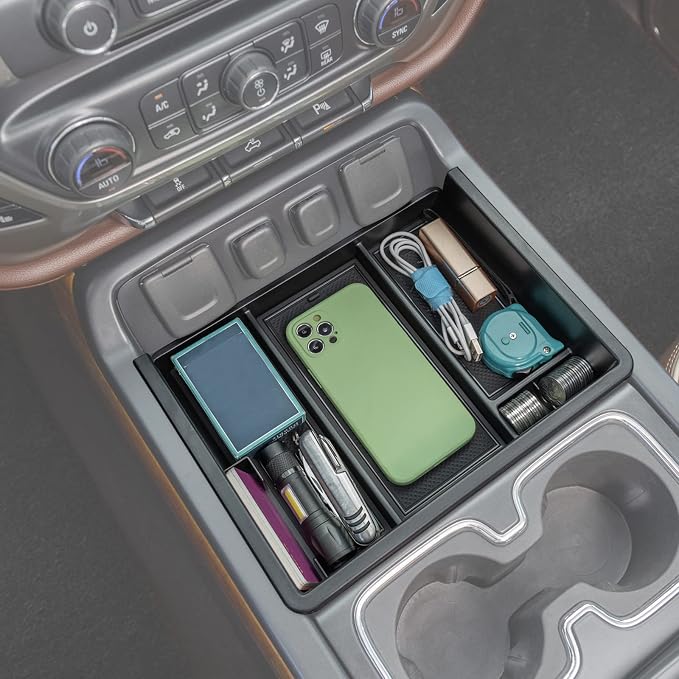 JKCOVER Center Console Organizer Compatible with Chevy Silverado/GMC Sierra 2014 2015 2016 2017 2018 1500/2500/3500HD Accessories Console Compartment Storage Tray -Full Console w/Bucket Seats ONLY