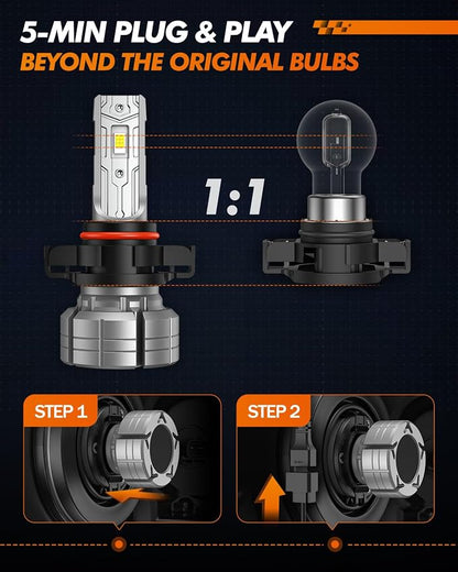 SEALIGHT 5202 LED Fog Light Bulbs, 12000LM 24W Strong Penetration 5202 5201 PS19W PS24W Fog Lights LED Bulb, 6500k Cool White 5530 CSP Chips, IP68 Waterproof Plug and Play, Pack of 2