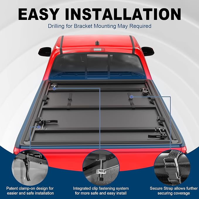 MOSTPLUS Tri-Fold Soft Truck Bed Tonneau Cover Compatible for 2016 2017 2018 2019 2020 2021 2022 2023 Toyota Tacoma Fleetside 5 FT Feet Bed | 60.5 Inch On Top