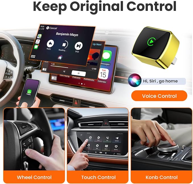 Wireless CarPlay Adapter for iPhone - Plug and Play, Converts Wired to Wireless, Stable Connection Without Delay, Compatible with iOS 10+ & 800+ Car Models, Not for Android 2025 (Gold)