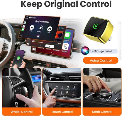 Wireless CarPlay Adapter for iPhone - Plug and Play, Converts Wired to Wireless, Stable Connection Without Delay, Compatible with iOS 10+ & 800+ Car Models, Not for Android 2025 (Gold)