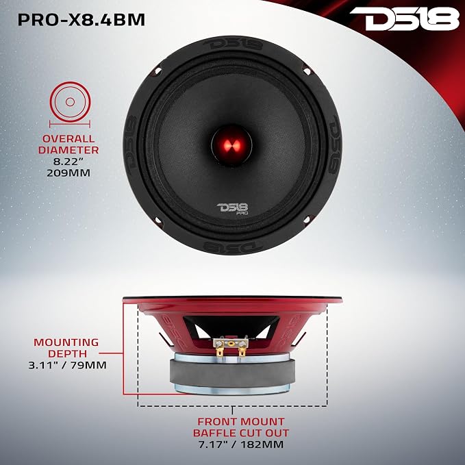 DS18 PRO-X8.4BMPK Mid and High Complete Package - Includes 2X Midrange Loudspeaker 8" and 2X Aluminum Super Bullet Tweeter 1" Built in Crossover - Door Speakers for Car or Truck Stereo Sound System