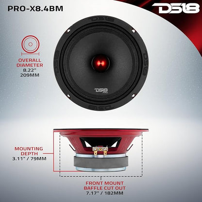 DS18 PRO-X8.4BMPK Mid and High Complete Package - Includes 2X Midrange Loudspeaker 8" and 2X Aluminum Super Bullet Tweeter 1" Built in Crossover - Door Speakers for Car or Truck Stereo Sound System