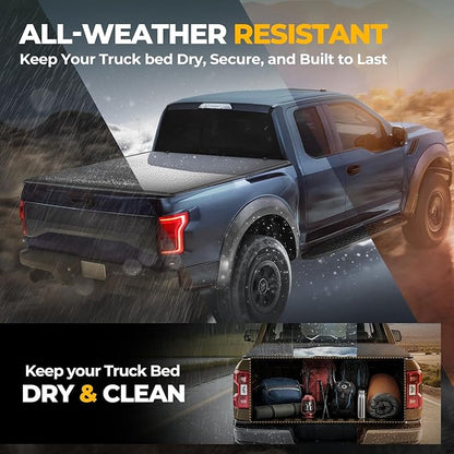 Auto Dynasty Soft Tri-Fold Truck Bed Tonneau Cover Compatible with 1995-2004 Tacoma 6.3Ft Fleetside/Styleside Bed, Matte Black Soft Vinyl Top