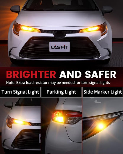 LASFIT 3157 LED Bulb for Turn Signal Lights, 3057 3156 3157a LED Bulbs Amber Yellow, 4000LM Super Bright 3057 4157 4057 for Automotive Turn Signal, Only for Standard Socket, Need Resistor (2-Pcs)