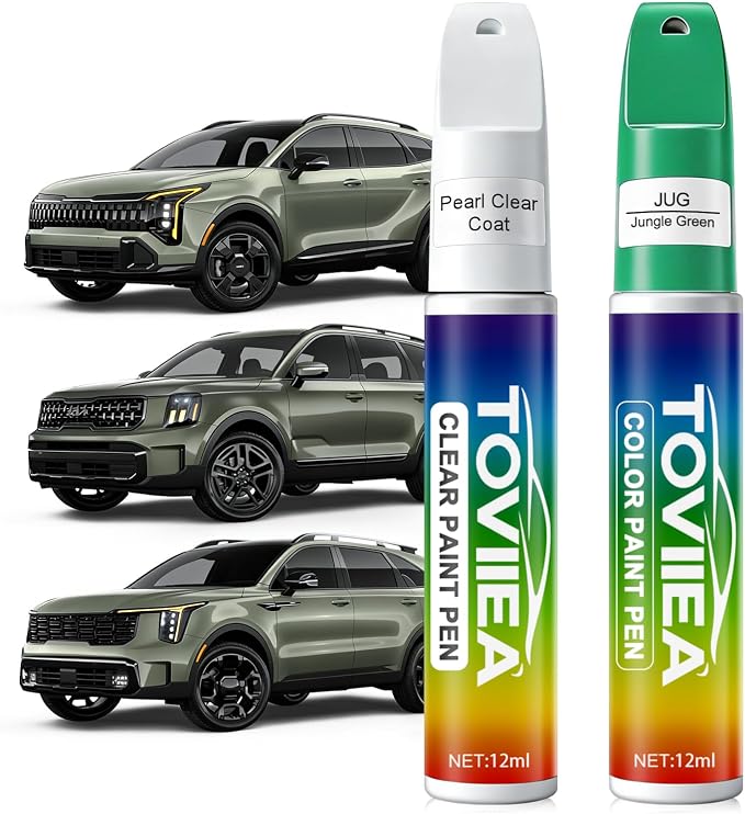 Jungle Green(JUG) Touch Up Paint Compatible with KIA,2-In-1 Car Scratch Remover Pen,Car Paint Scratch Repair Kit for Scratches,Chips & Nicks,2-PCS SET