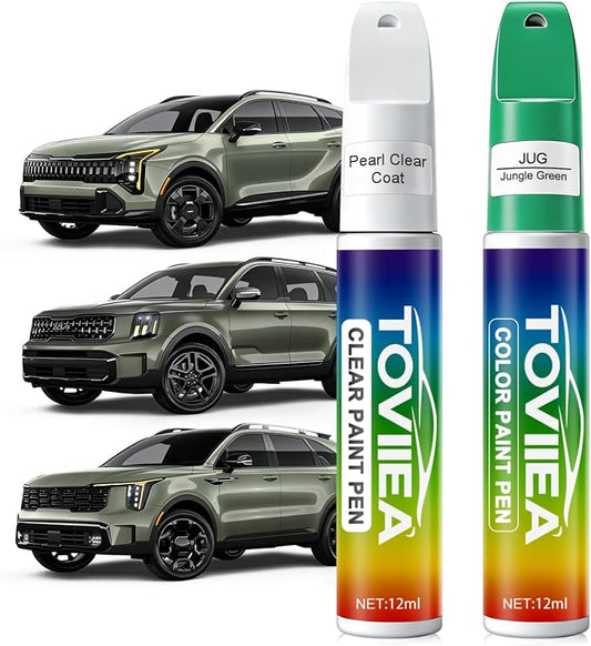Jungle Green(JUG) Touch Up Paint Compatible with KIA,2-In-1 Car Scratch Remover Pen,Car Paint Scratch Repair Kit for Scratches,Chips & Nicks,2-PCS SET