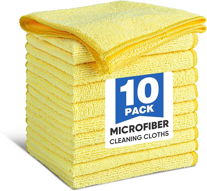 TEAWOO 10 PCS Yellow Microfiber Cleaning Cloths, Highly Absorbent Microfiber Towels for Car, Kitchen, Bathroom and Household Cleaning, 11.8" X11.8
