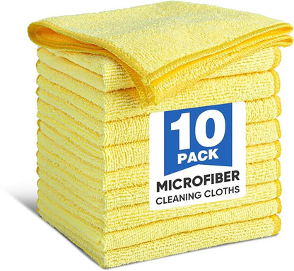 TEAWOO 10 PCS Yellow Microfiber Cleaning Cloths, Highly Absorbent Microfiber Towels for Car, Kitchen, Bathroom and Household Cleaning, 11.8" X11.8