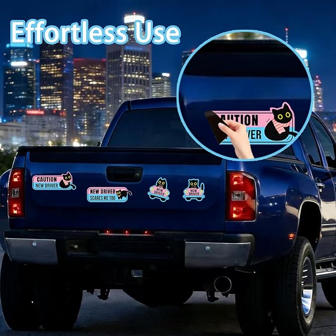 4 Pack Student Driver Magnet for Car – Cute Animal New Driver Signs High-Visibility Reflective Beginner Driver Magnets, Weatherproof & Removable Safety Warning Signs for Vehicles, “Please Be Patient”
