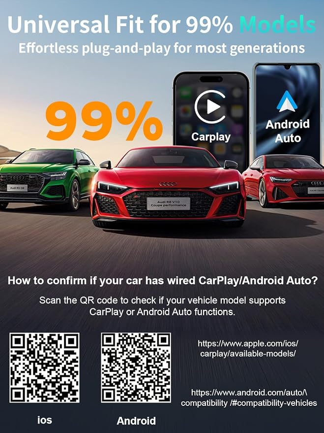 4in1 Wireless Adapter for Apple CarPlay&Andriod Auto&AirCast&MiraCast with Auto Emergency Rescue Device, Connection for Convert Wired to Wireless and Safety