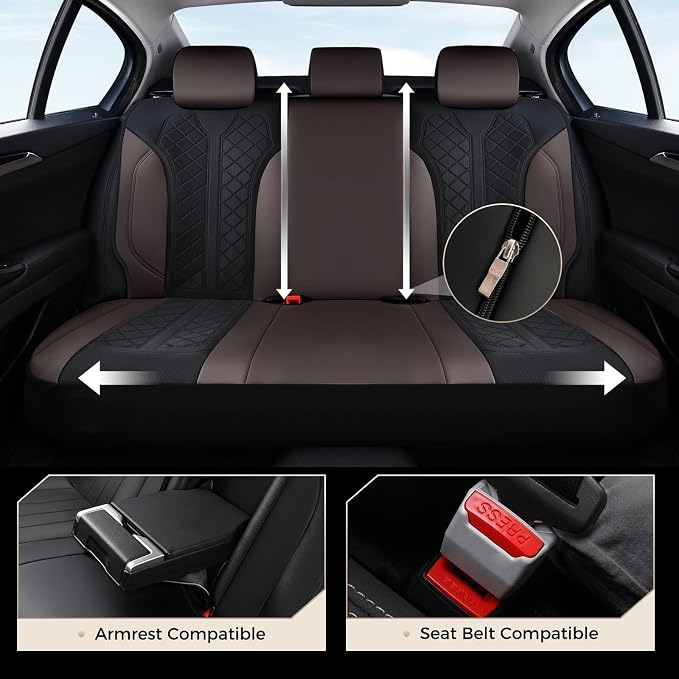 Coverado Seat Covers for Car 5 Seats, Leather Car Seat Covers Fullset, Breathable Mesh Front and Rear Protectors, Coffee Luxury Automotive Covers, Universal Fit for SUV, Truck, Sedan