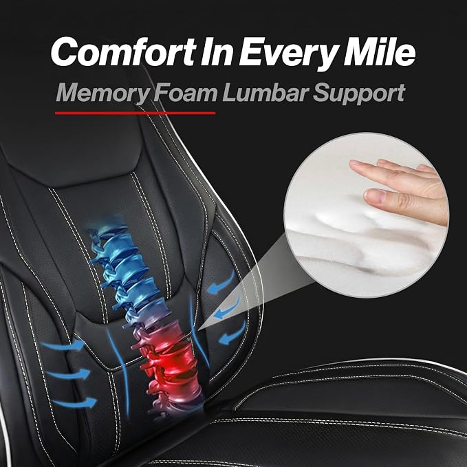 Coverland Custom SUV Car Seat Covers Front Seats for [2011-2026 BMW X3] - Protector Car Seat Cover Water Resistant Leather Memory Form Back Support Seat Cushion [Front - Black with White Stitching]