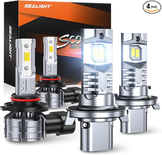 SEALIGHT LED Bulbs Combo for Ford F-150 2004-2014, 9008 H13 + H10 9145 Fog Lights Bulb, Plug and Play LED Upgrade for Trucks, RV Clearance Light Marker Light, Pack of 4