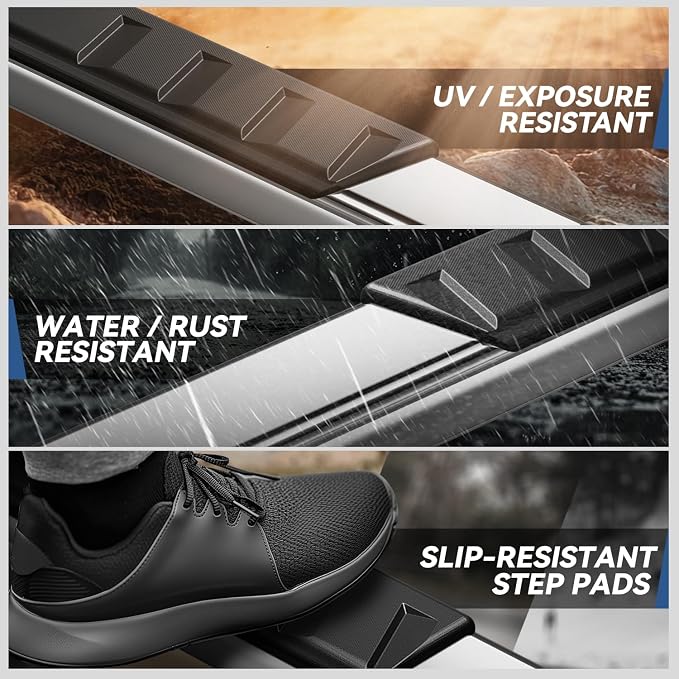 Auto Dynasty Running Boards Compatible with 2007-2019 Silverado Sierra 1500 2500HD 3500HD Crew Cab, Stainless Steel Side Step Rail Nerf Bars, 5" Step Bars, Silver Brushed