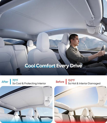 Wigoo 2026 Tesla New Model Y Juniper Accessories Sunshade Roof [Never Sag, Nano Ice-Crystal Coatings] 3-Gen Heat Insulation Glass Roof Sun Shade, Accessories for Tesla Juniper Model Y, Interior Gray