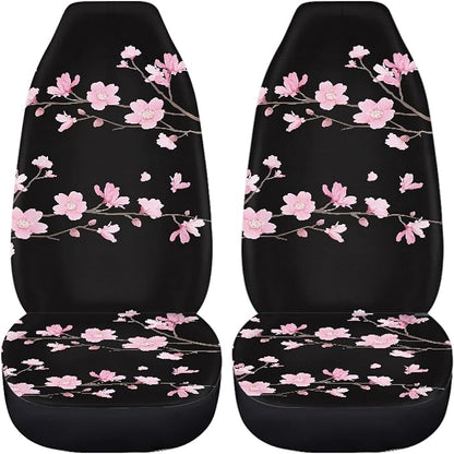 Cherry Blossom Car Seat Covers Full Set,Japanese Pink Flowers Tree Branches with Falling Petals Vehicle Front Rear Bench Cushion Protector Interior Accessories Universal Fit for Trucks Sedans