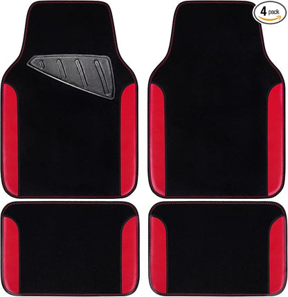 CAR PASS Rainbow Waterproof Universal Fit Faux Leather Car Carpet- Anti-Slip Nibbed Backing Floor Mats for SUV, Vans,Sedans,Trucks, Automotive Set of 4 for Women (Black with Red)
