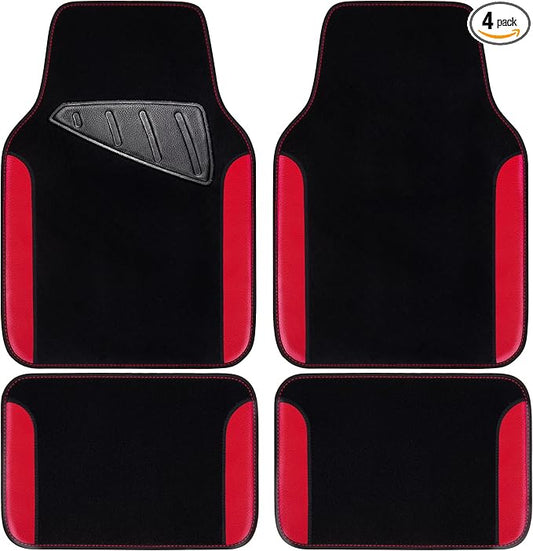 CAR PASS Rainbow Waterproof Universal Fit Faux Leather Car Carpet- Anti-Slip Nibbed Backing Floor Mats for SUV, Vans,Sedans,Trucks, Automotive Set of 4 for Women (Black with Red)