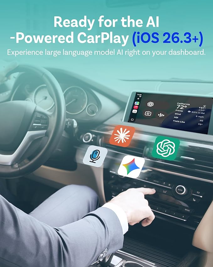 OTTOCAST Mini Tube 2026 Upgrade Wireless CarPlay & Android Auto Adapter, WiFi 6 + Bluetooth 5.4, Instant Auto-Connect, Ultra-Compact Design, Plug & Play USB/USB-C for 2016+ Vehicles
