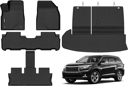 Floor Mats for 2014-2019 Toyota Highlander, Trunk Mat with Backrest Mat and 2nd Backrest Mat All Weather TPE Protector for Toyota Highlander Accessories