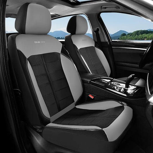 Coverado Air Mesh Seat Cover, Car Seat Cover Front Seats, 3D Breathable Seat Protectors Sports Carbon Fiber Design Airbag Compatible Comfort Universal for Most Cars, Van,Trucks, SUV, Black&Grey