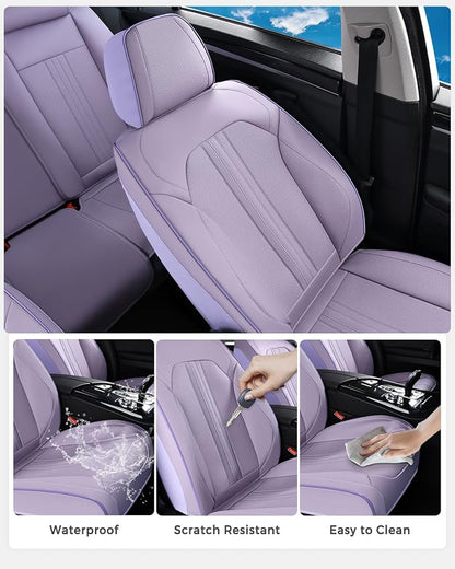 Huidasource Purple Seat Covers, Luxury Faux Leather Car Seat Covers, Velcro Adjustable, with Airbags, Child Seat, Perforation Cooling＆Heating, Universal Fit for Most Cars, Vans, Trucks, SUVs, Purple