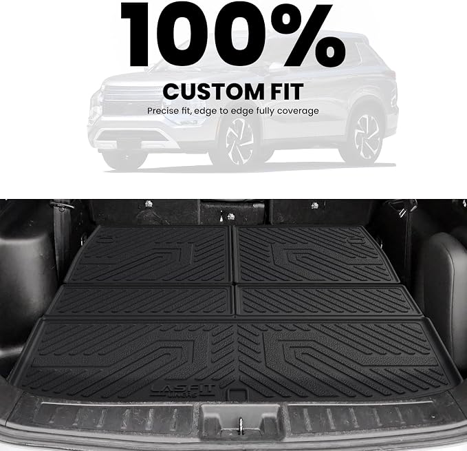 LASFIT Trunk Mat & Backrest Mats for 2022-2025 Mitsubishi Outlander (Not Fit PHEV or Sport Models), Custom Fit Full Coverage TPE All-Weather Cargo Liner for Mitsubishi Outlander Accessories, Black