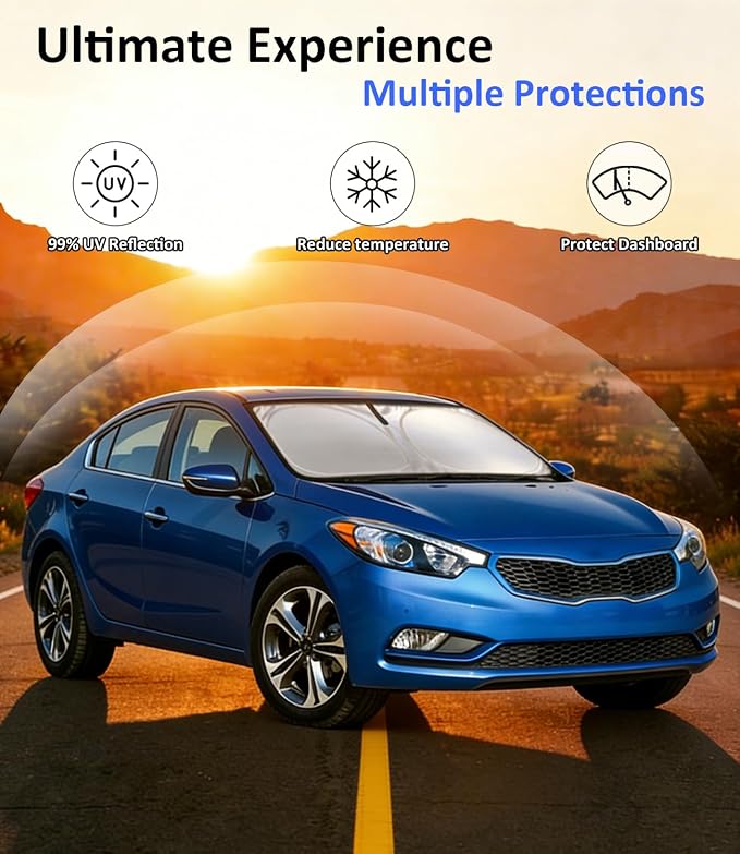 Windshield Sun Shade for 2014-2018 Kia Forte Accessories, Car Front Window Sun Visor Protector & Heat Shield | 240T Sunshade Protection Blocks UV Rays Keep Your Car Cooler