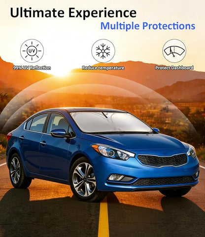 Windshield Sun Shade for 2014-2018 Kia Forte Accessories, Car Front Window Sun Visor Protector & Heat Shield | 240T Sunshade Protection Blocks UV Rays Keep Your Car Cooler