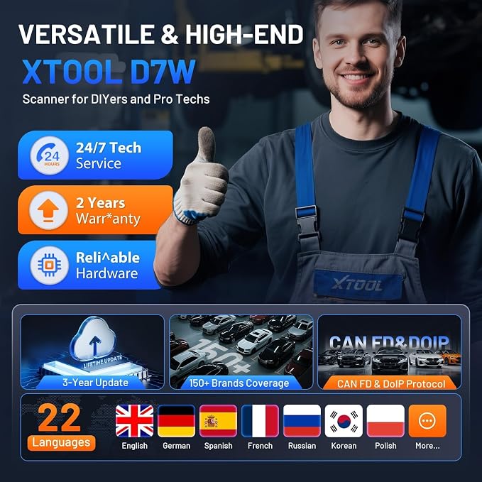 XTOOL D7W OBD2 Scanner Diagnostic Tool: 2026 Wireless Ver. of D7/D7S/D7BT, AI-Assisted Bidirectional Scan Tool with Full System Diagnostic, PMI, ECU Coding, 39+ Resets, CAN FD/DoIP, Scanner for Car
