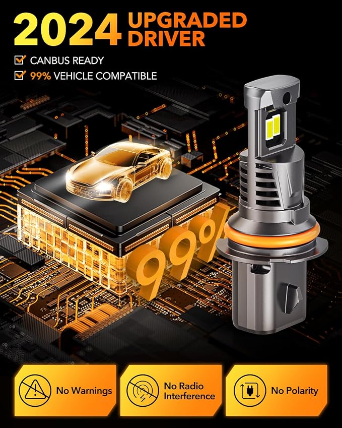 OXILAM 9007 HB5 LED Light Bulbs, 30000LM 800% Brighter, 6500K Cool White, 1:1 Halogen Size,Plug and Play HB5 Fog Lamps Replacement, Pack of 2