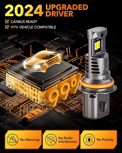 OXILAM 9007 HB5 LED Light Bulbs, 30000LM 800% Brighter, 6500K Cool White, 1:1 Halogen Size,Plug and Play HB5 Fog Lamps Replacement, Pack of 2