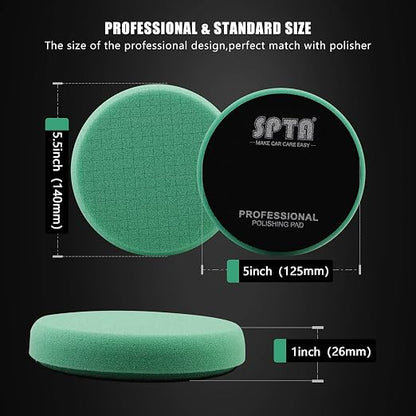 Green T120 Heavy-Cut Polishing Foam Pad, SPTA 1Pc 5.5 Inch Face for 5 Inch 125mm Backing Plate Compound Buffing Sponge Pads for Car Buffer Polisher Compounding, Polishing and Waxing -FPTSS5G