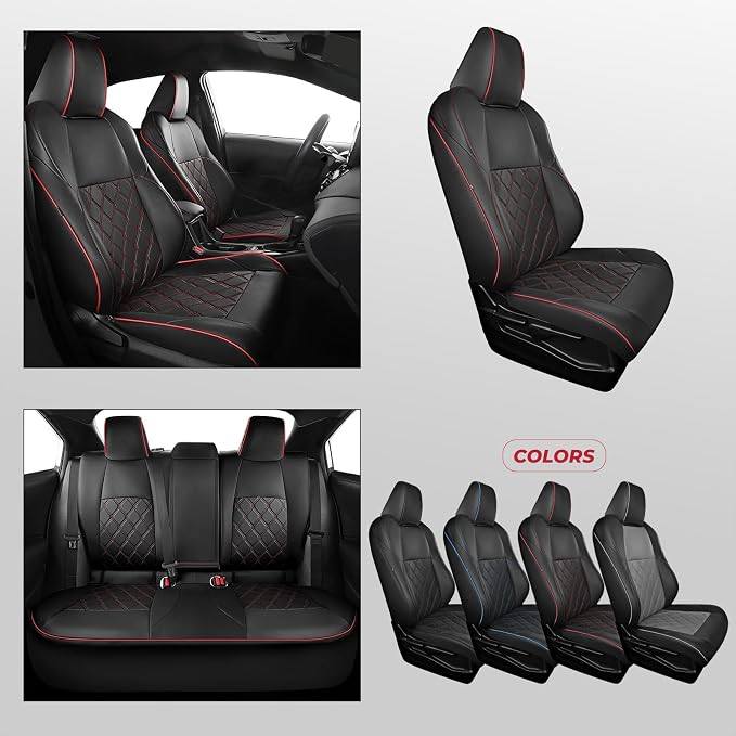FREESOO for Toyota Corolla Seat Covers 2020-2026 SE/SE Apex Nightshade & 2023-2025 XSE & 2025 FX, Custom Car Seat Covers, Leather Car Seat Cover, Waterproof Seat Covers for Cars, Black Red Full Set
